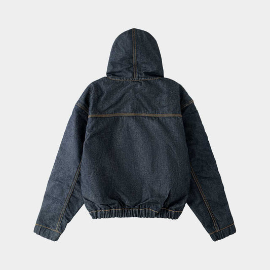 Raw Denim Zip Hoodie – Gold Trim