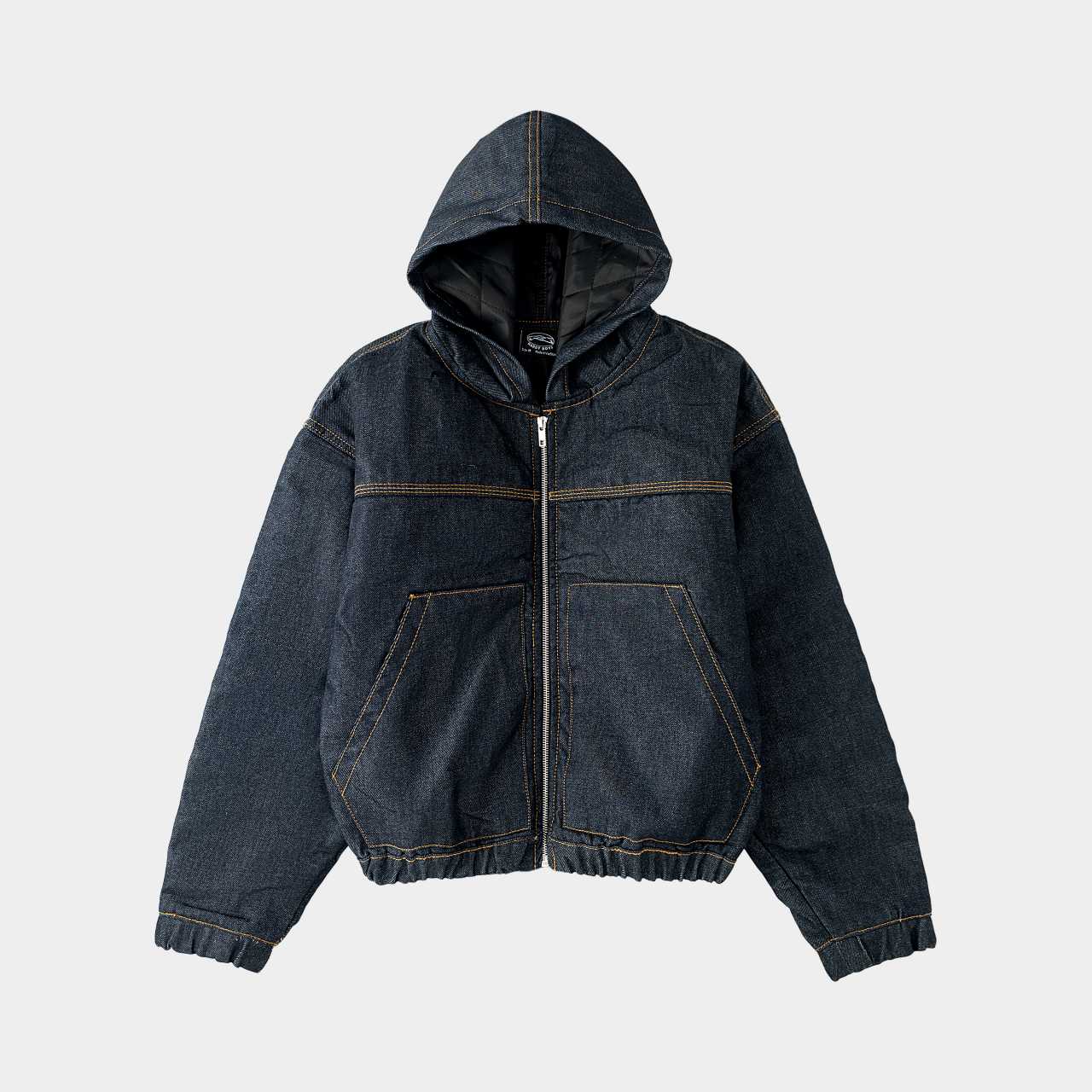 Raw Denim Zip Hoodie – Gold Trim