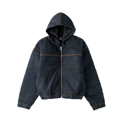 Raw Denim Zip Hoodie – Gold Trim