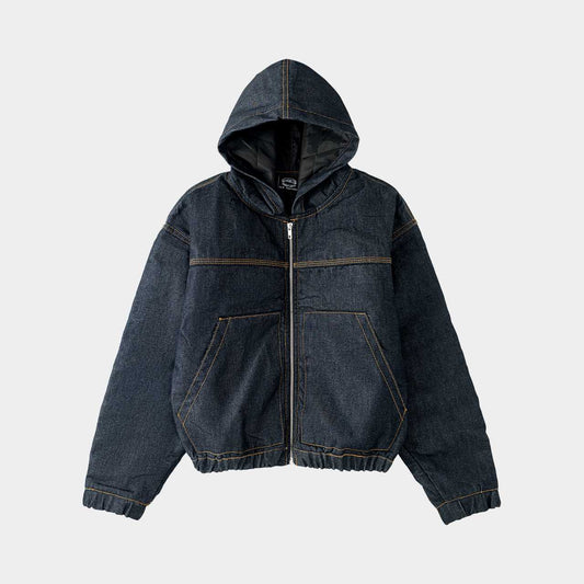Raw Denim Zip Hoodie – Gold Trim