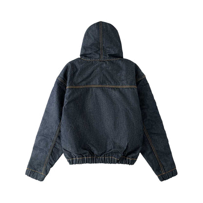 Raw Denim Zip Hoodie – Gold Trim